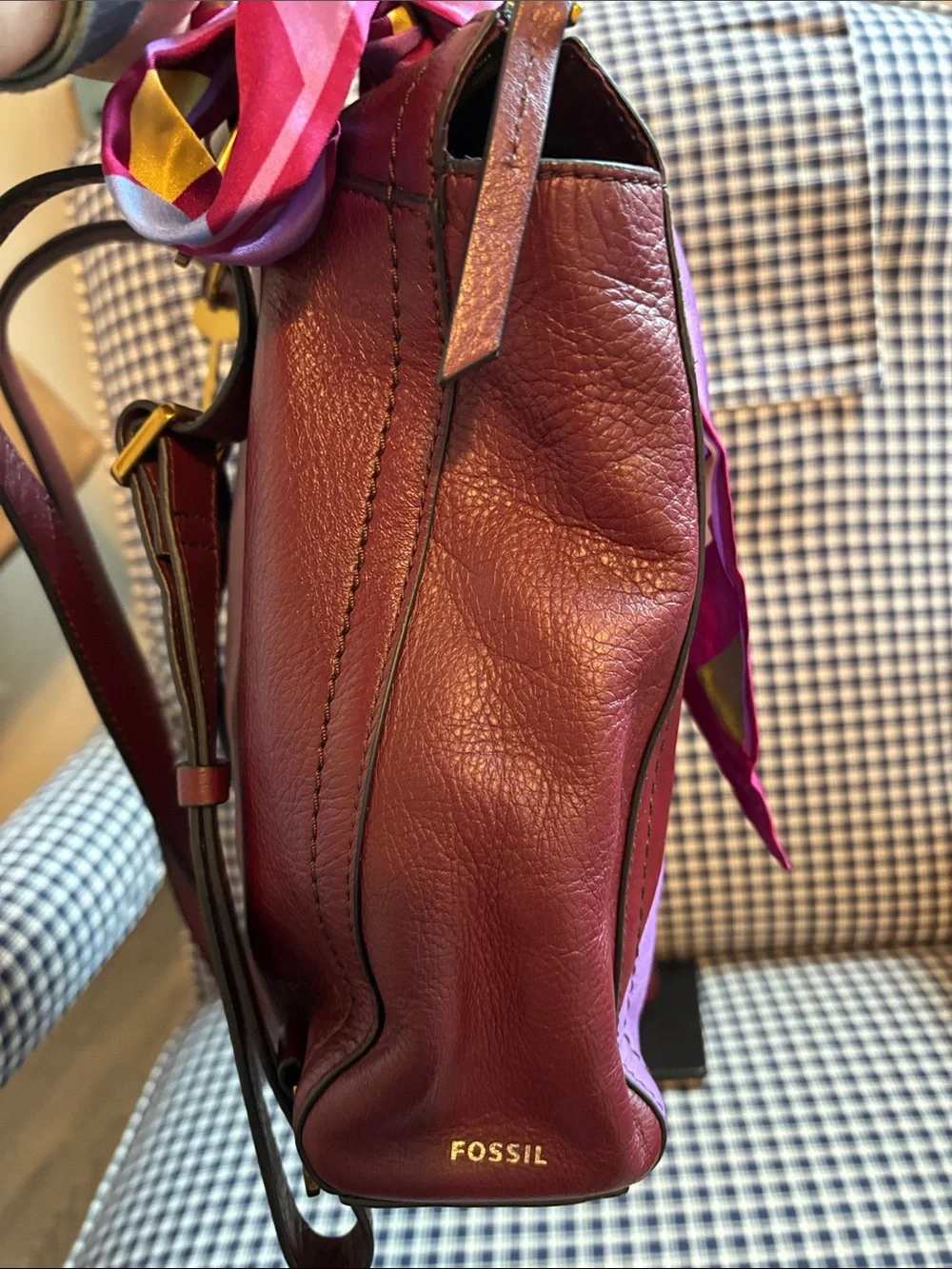 Fossil Patchwork Leather Tote Bag with silk Scarf  and wallet